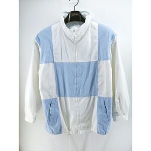 Vintage IZZI Outerwear Jacket White‎ Blue Patch Work SIZE Medium